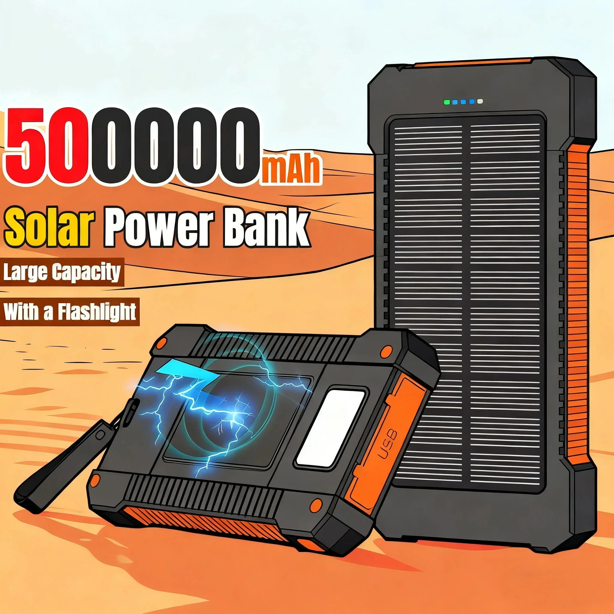 500000mAh Waterproof Outdoor Solar Power Bank Dual USB Travel Portable Solar Phone Charger Solar Powerbanks for Xiaomi Camping - view 2