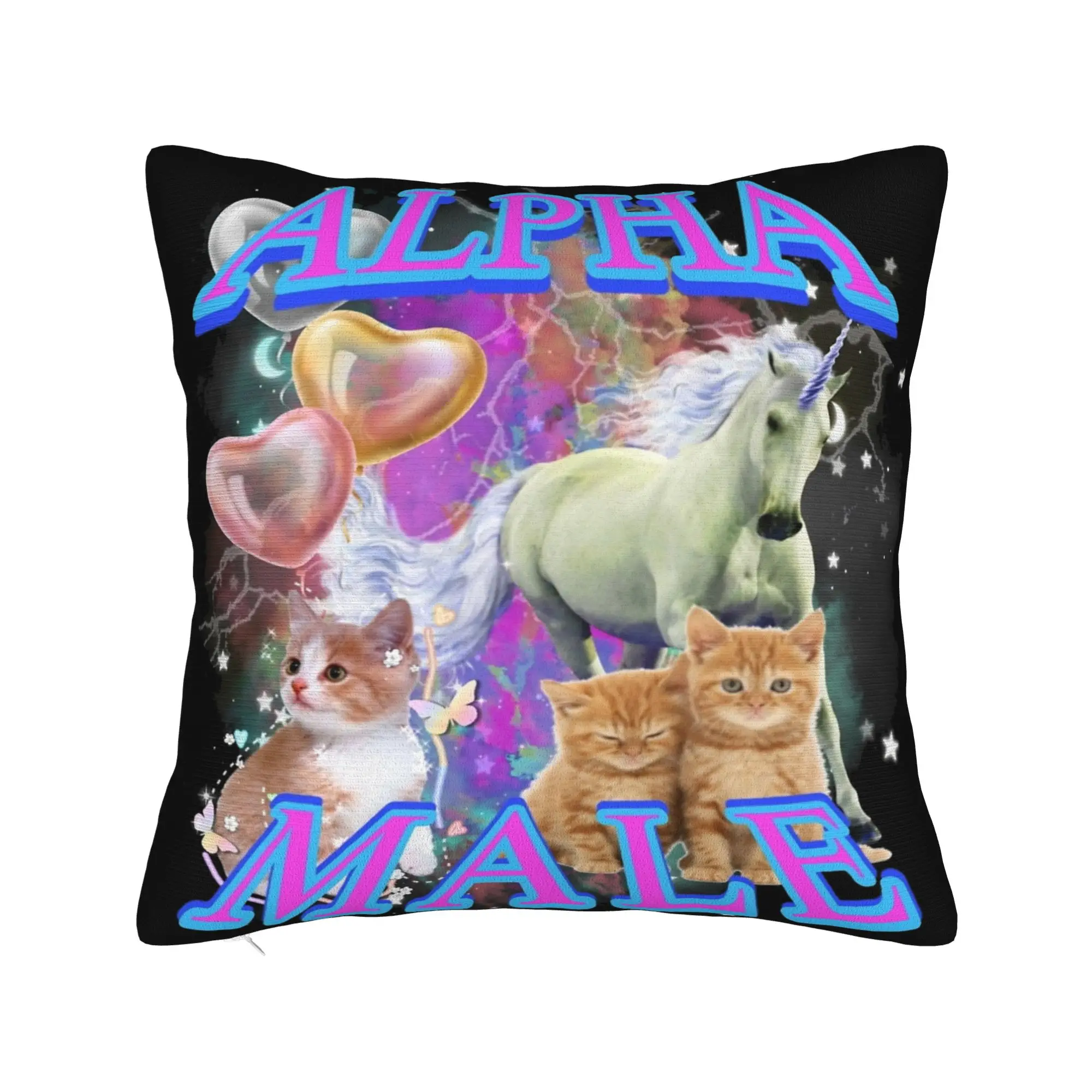 Decorative Pillowcase Alpha Male Cat Kitten Funny  Merch Home  Pillow Case Cover Square Style Multi-Size