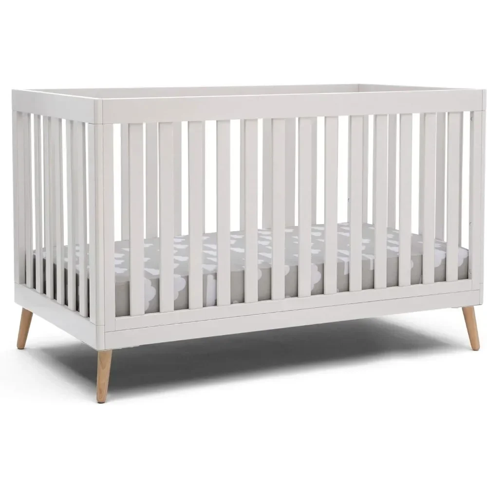 4-in-1 Convertible Baby Crib, Adjustable height mattress support with 3 convenient positions converts to a toddler bed