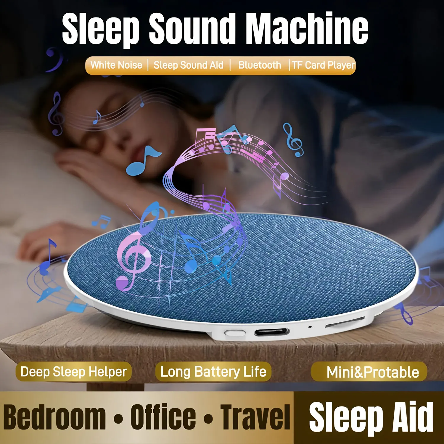 Mini Ultra Thin Bluetooth 5.4 Sleep Aid Speaker HiFi Stereo White Noise Multi-Functional Under Pillow Home Sleep Timer Audio
