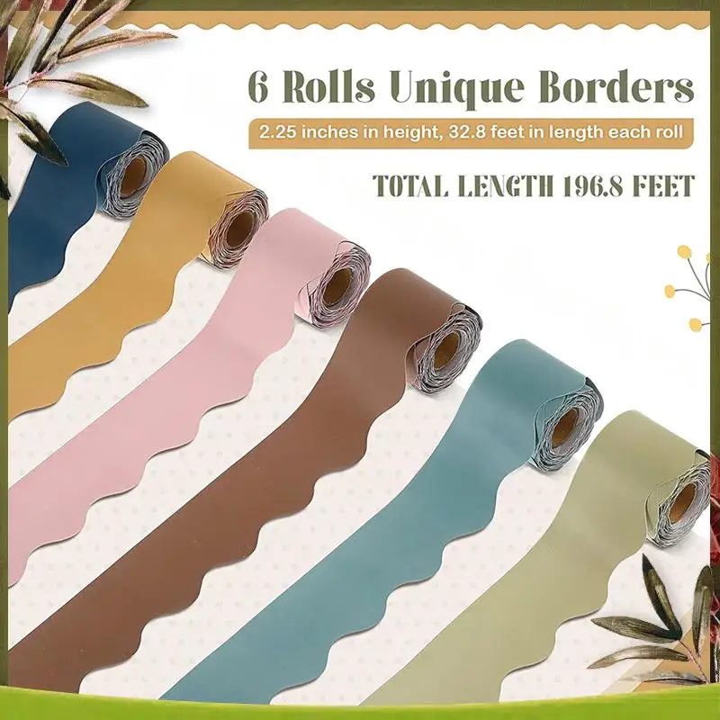 ABDW-12 Rotoli Bordi per aula a colori da 196,8 piedi per bacheca Bacheca smerlata per la decorazione del tabellone dell'aula