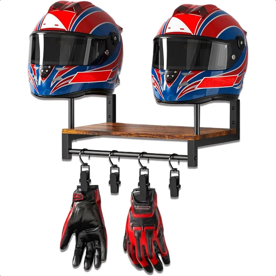 

Motorcycle Helmet Holder Wall Mount Durable Helmet Stand Display Motorcycle Helmet Rack with 4 Glove Clips Multifunction Helmet