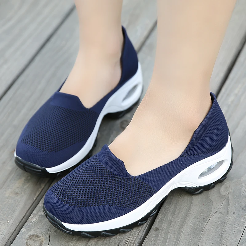 Breathable Knitted Women Sneakers Female Air Cushion Mesh Running Shoes Non-slip Light Lady Casual Shoes For Walking Working