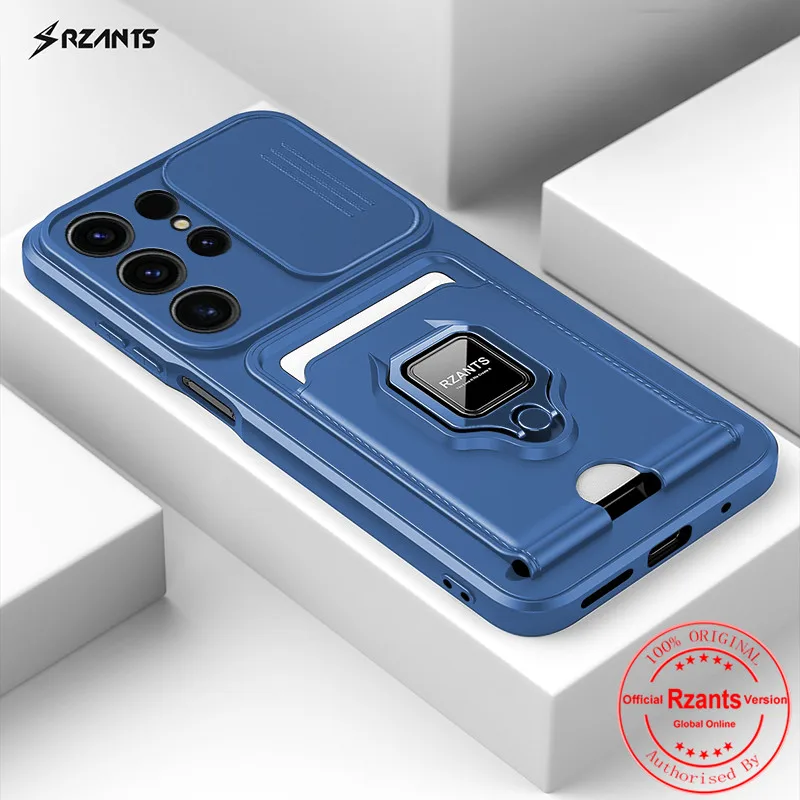 Rzants For Samsung Galaxy S23 Ultra Camera Lens Protection Phone Case[Bison]Smooth Push-pull Card Slot Ring Holder Casing Cover