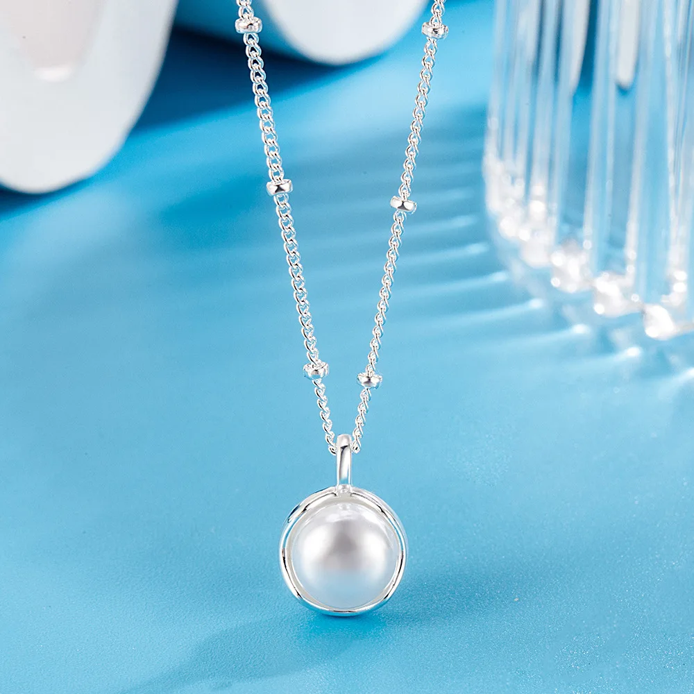 

Ожерелье из стерлингового серебра 925 пробы с подвеской из искусственного жемчуга, женское модное простое ювелирное изделие на день рождения, свадьбу, годовщину, подарок