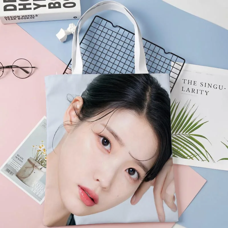 

New Arrival Pop IU Lee Ji Eun Bag Foldable Shopping Bag Reusable Eco Large Unisex Canvas Fabric Shoulder Bag Tote 0414