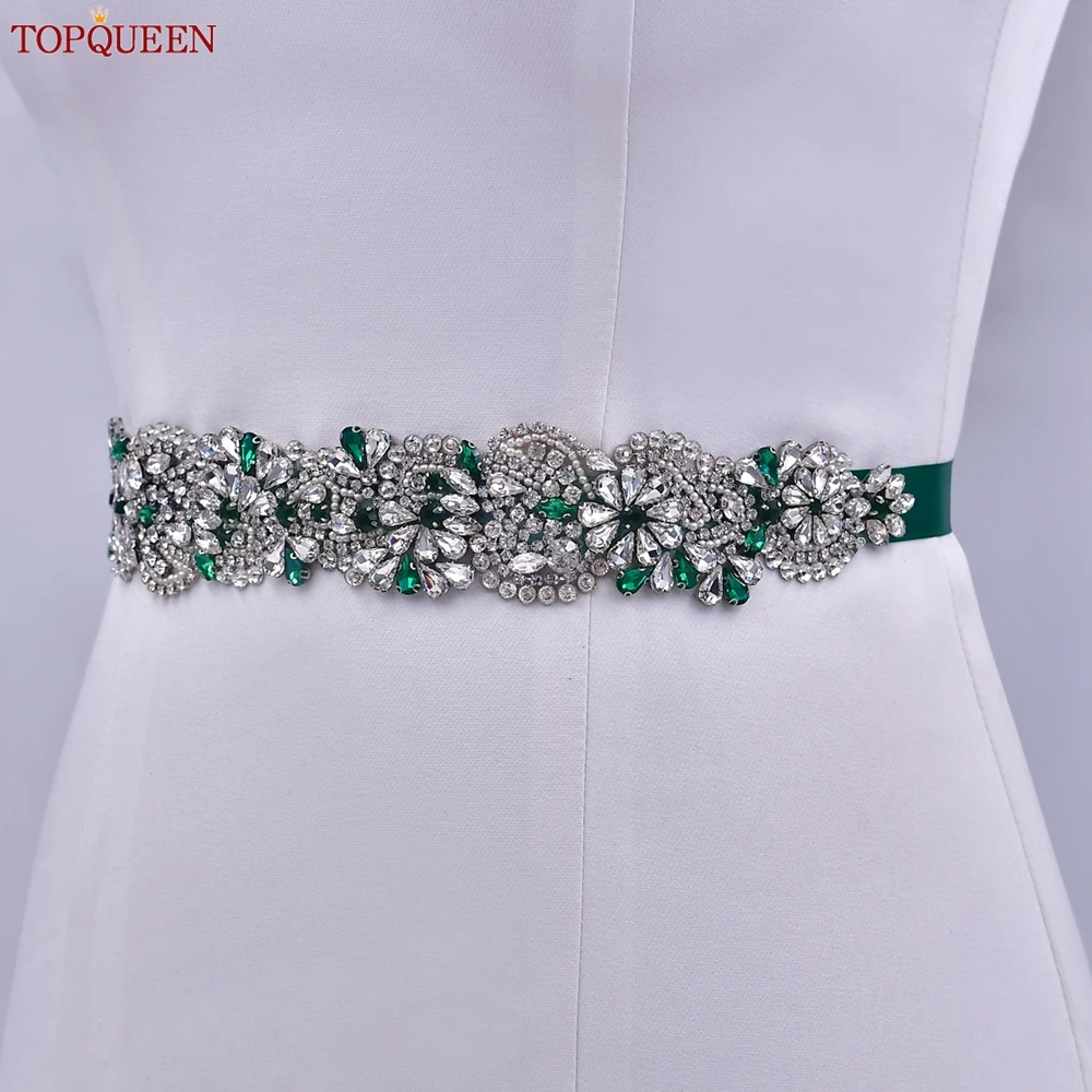 Topqueen Groothandel Strass Bruidsriem En Sjerp Groene Diamanten Trouwriem Voor Bruiloft Accessoires Vrouwen Jurk Riem S120-KL