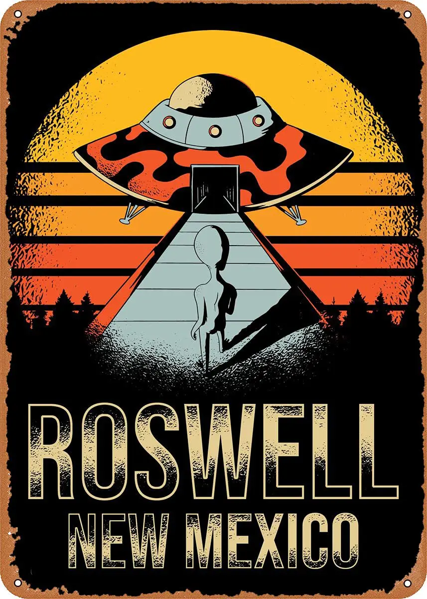 Roswell New Mexico UFO Ali 2 Metal Tin Sign Retro Wall Decor Vintage Art Print Poste Great Gift for Space Fans 8 x 12 inch