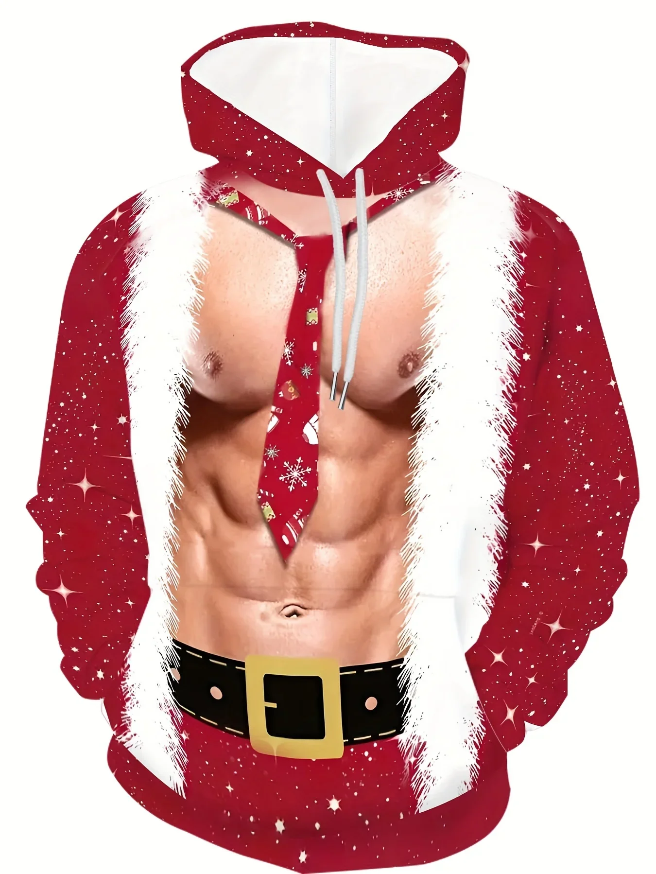 เสื้อฮู้ดซานตาคลอสพิมพ์ลาย 3 มิติสำหรับผู้ชายและผู้หญิง เสื้อสตรีทแวร์แขนยาวแบบมีเชือกผูก เสื้อผ้าแปลกใหม่สำหรับคริสต์มาส