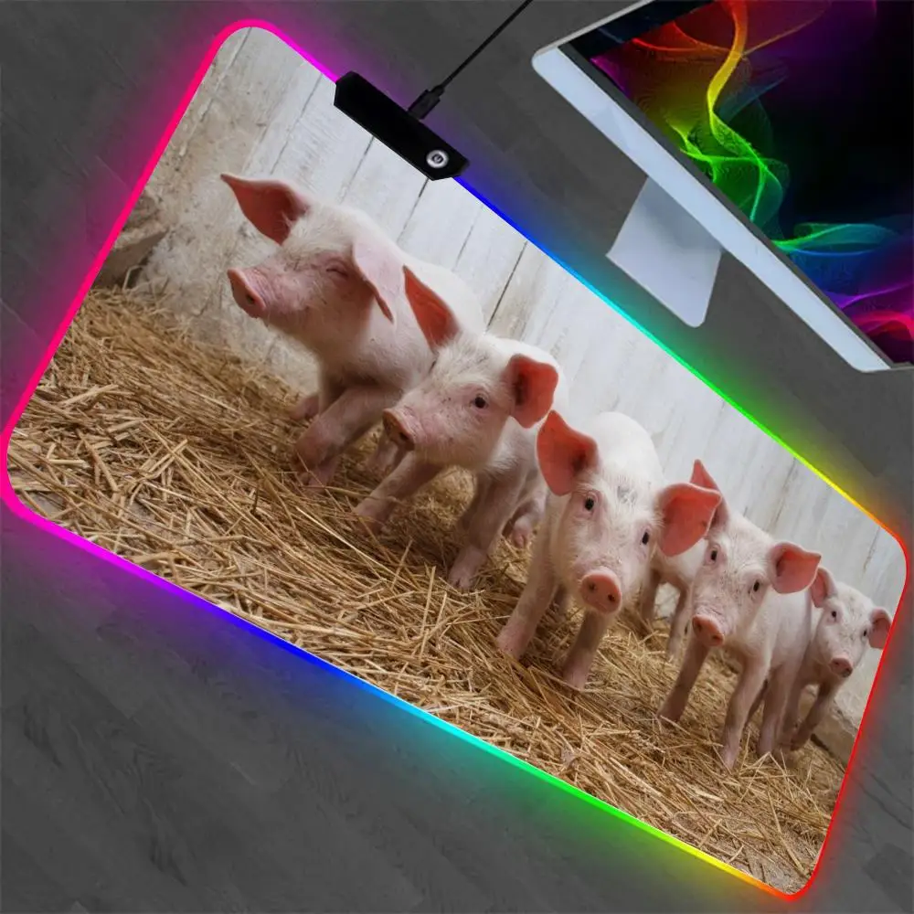 

Pig Pork Delicious Cute Mouse Pad XXL RGB Gaming Mouse Pad Gamer Accessories Large LED Light MousePads PC