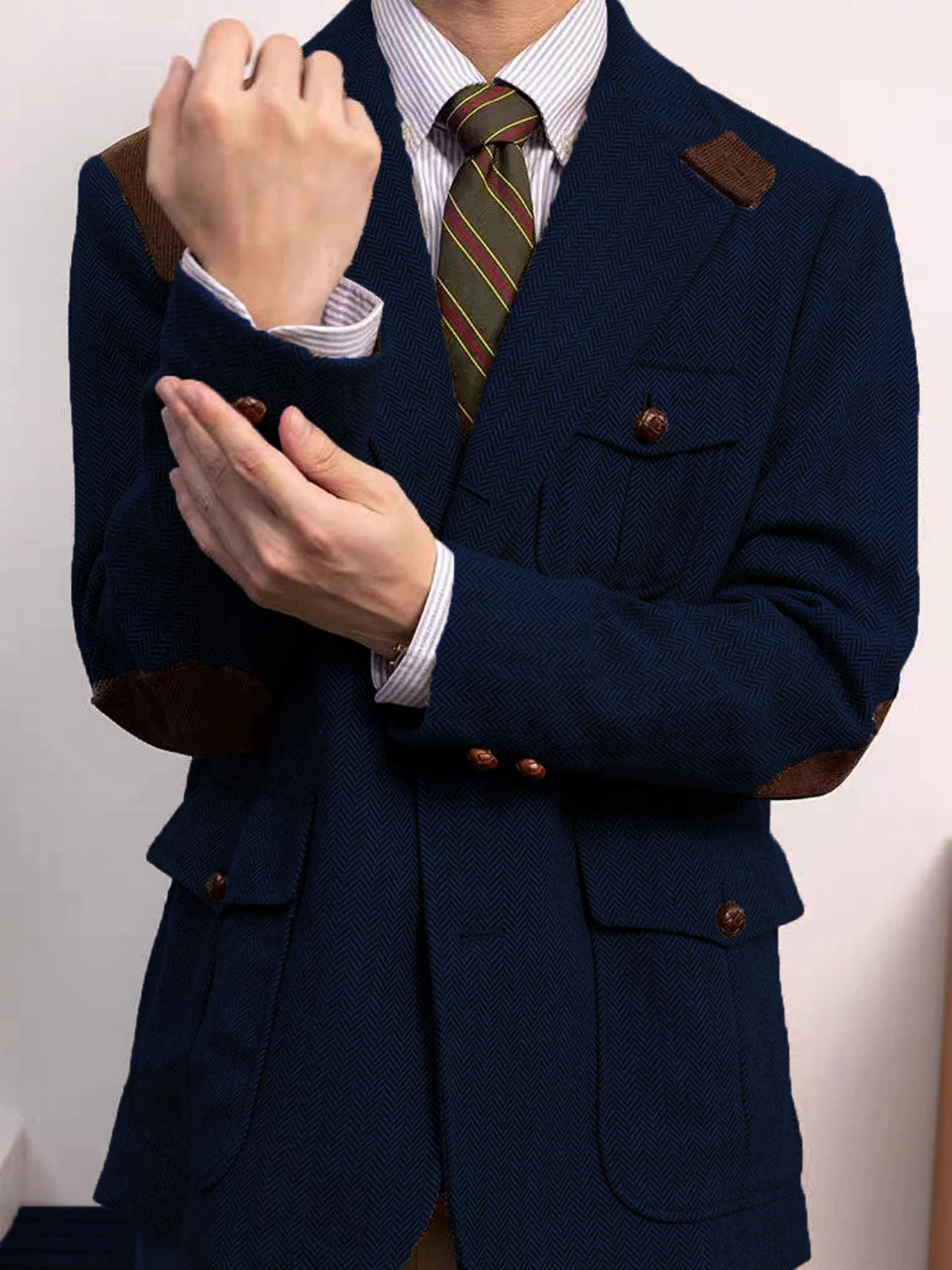 

Охотничья куртка, британское мужское пальто с бретелями, деловой теплый костюм для поездок на работу в стиле ретро с несколькими карманами и лацканами в елочку