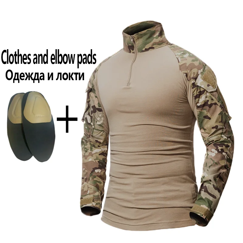 Men's Outdoor Sport Tactical Nature Hiking Military Army CP Camouflage Hunting Climbing Elbow Pads Shirt Male Camping Clothes