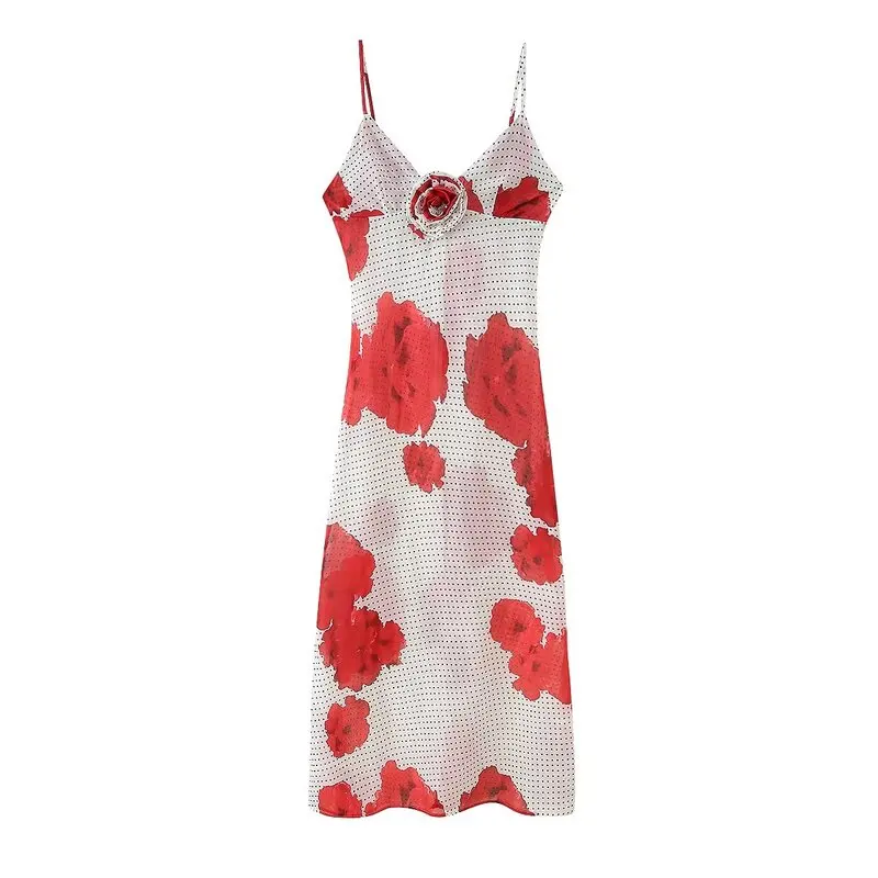 فستان صيفي طويل بدون أكتاف للنساء - تصميم أنيق بزخارف زهرية - فستان صيفي جديد وصول