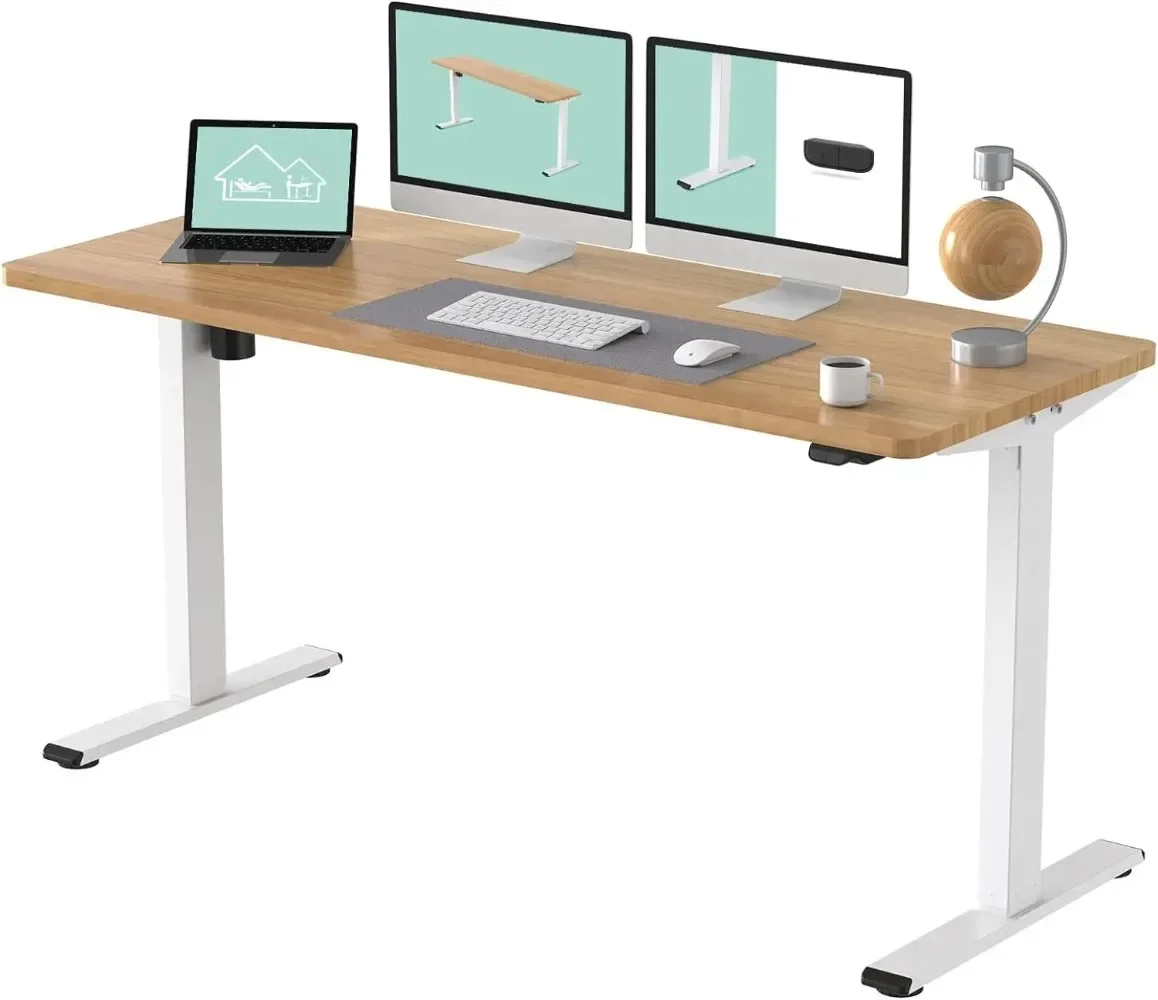 

Large Height Adjustable Desk, Electric Standing Desk Sit Stand up Desk for Home Office (60x24 inch Maple Desktop + White Frame,