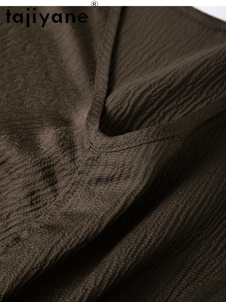 TAJIYANE 100% Natural Mulberry Silk Blouse Elegant V-neck Tops for Woman Long Sleeve Top 2025 Womens Clothes Blusas Para Mujer