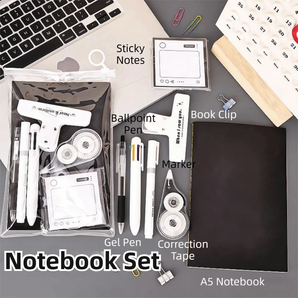 Simple Student Stationery Set Portable Sticky Note School Stationery Set Useful Eraser Student Tools Gift Kit Desktop Organizer