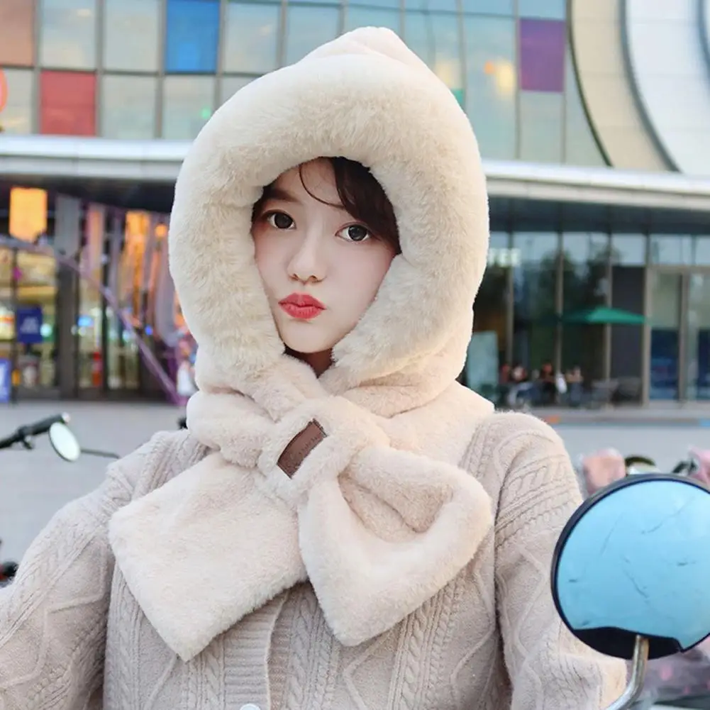Cozy Women Hat Scarf Furry Fixed Winter Hat Scarf Ear Protection Women Hat Scarf