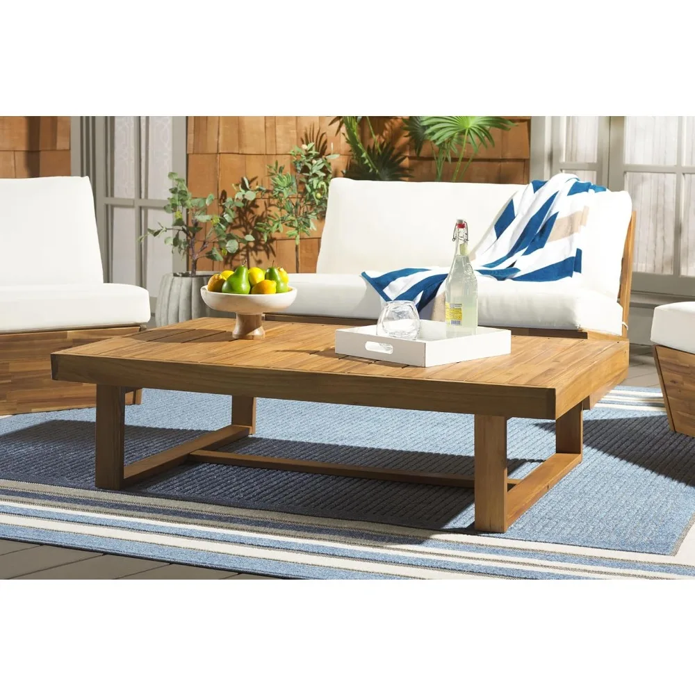 Outdoor Collection Duncan Natural Brown Slatted Top Solid Wood Coffee Table