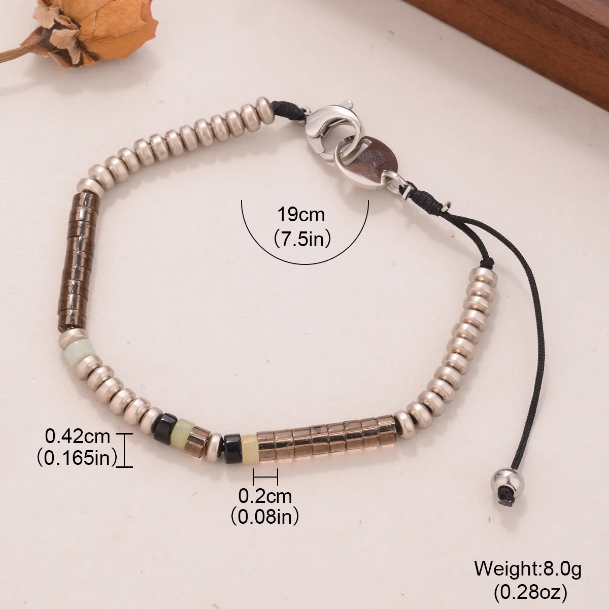 Boho Stainless Steel Adjustable Fashion Beads Mens Bracelet Gifts for Boyfriend