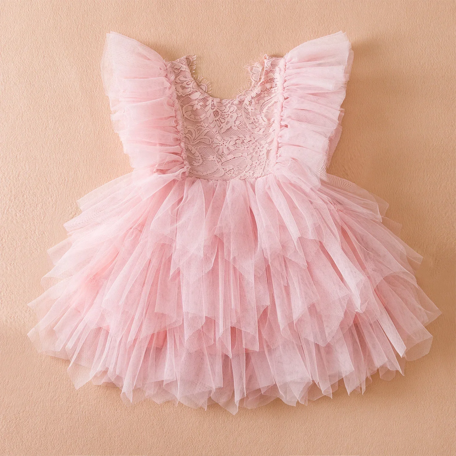 Summer Girls Birthday Dresses 2024 Toddler Pink Lace Tulle Formal Event Costumes Girls First Communion Dresses Kids Dresses 1-5Y