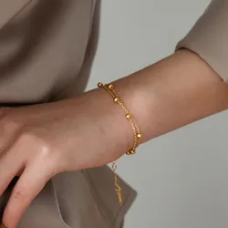 Chic Double Satellite Chain Bracelets for Women Girls, Gold Color Stainless Steel Wristband Charm Bracelet Birthday Gifts to Mom