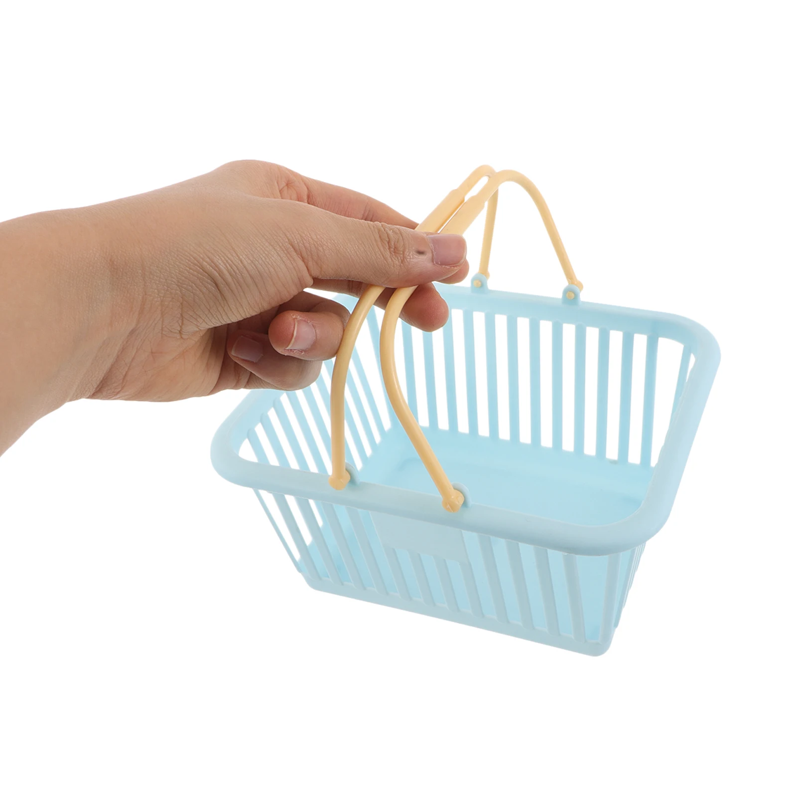 Mini paniers de courses en plastique couleur Macaron, 6 pièces, panier d'épicerie portatif, chariot de marché en Imitation rotin pour enfants, jeu de simulation