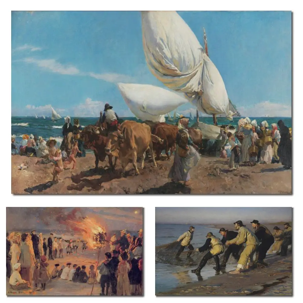 

Испанский пейзаж, искусство на холсте, рыбаки, сетка, Хоакин Соролла, картина ручной работы, импрессионист, декор для гостиной