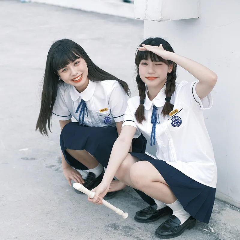 Asian Jk Uniform 5 Piece Set High School Student Chinese Taiwan School White Sailor Seifuku Woman Girl Navy Pleated Skirts Japan