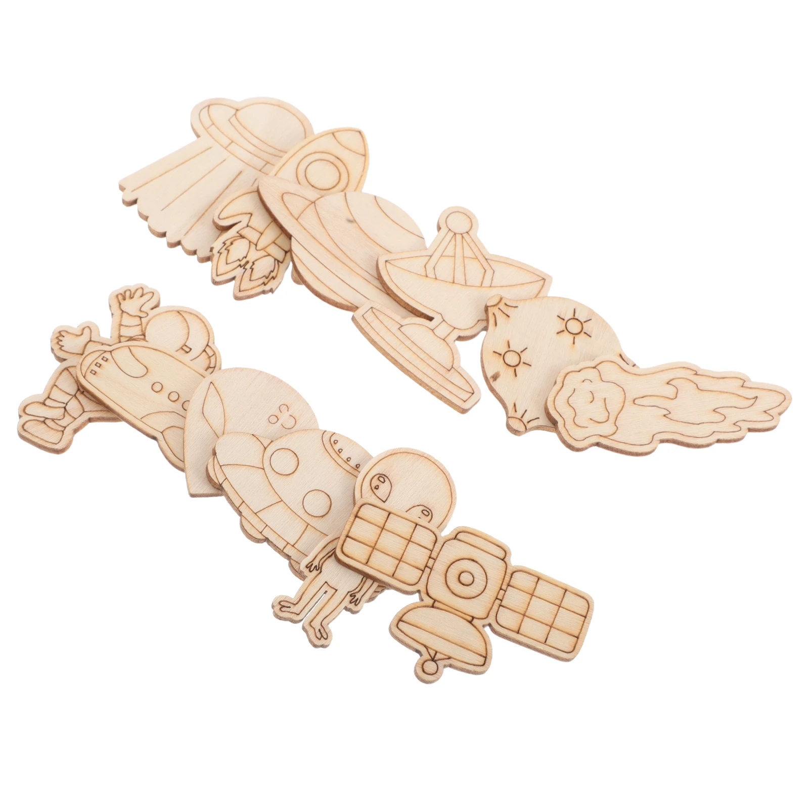 100 قطعة للأطفال لتقوم بها بنفسك مجموعة الحرف الفضائية الخشبية سفينة الفضاء الغريبة رائد الفضاء القواطع مجموعة أدوات رسم الإبداعية غرفة اللعب ديكور الفضاء عيد ميلاد