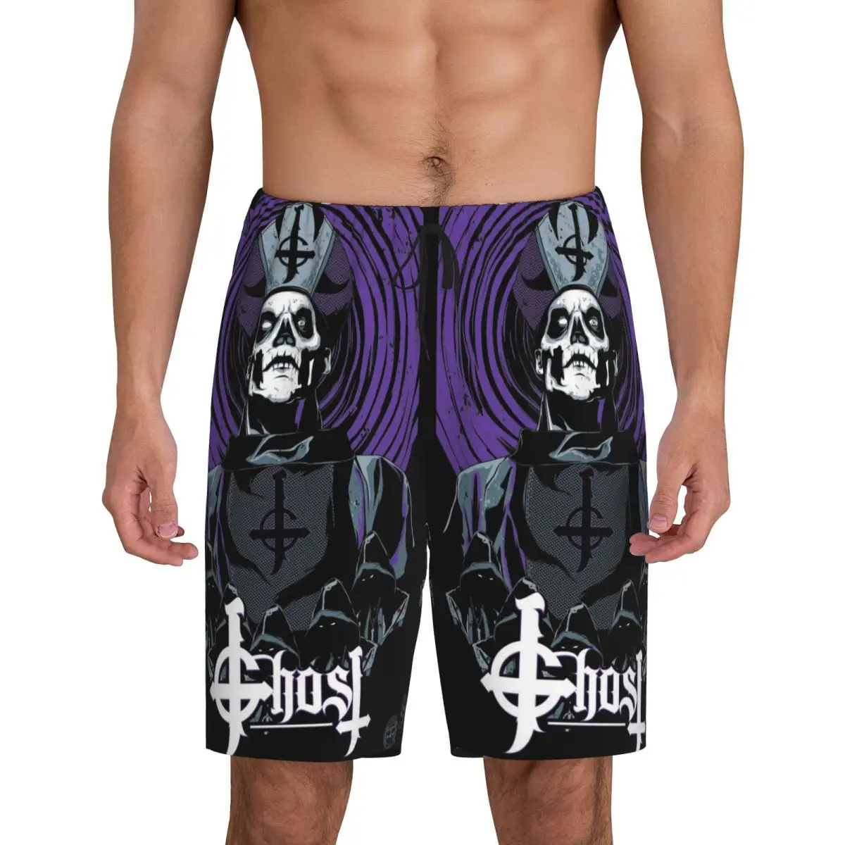 

Custom Rock Band Ghost BC Short Pajama Pants Men Sleepwear Sleep Lounge Bottom Shorts Sleeping Pants