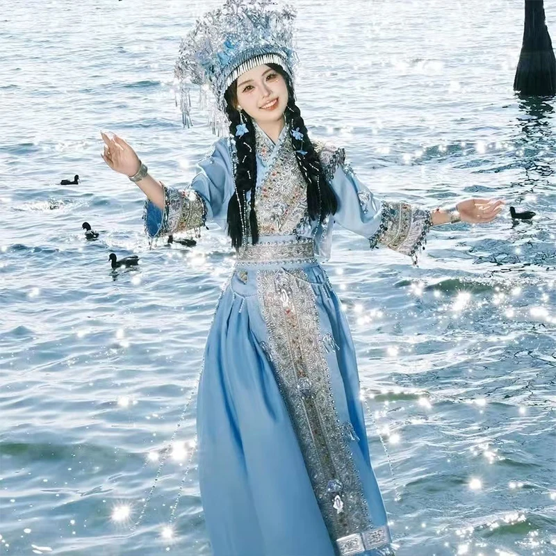 

Этнический наряд, платье Мяо меньшинства, китайский винтажный костюм феи, костюм для фотосессии, платье для фотосессии, традиционная одежда