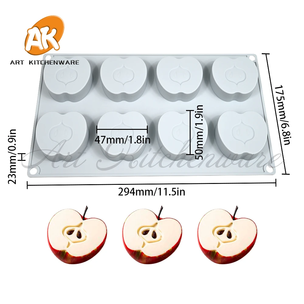 8 Cavities Fresh Fruit Lemon, Pear, Apple, Orange Silicone Candy Chocolate Cake Cookie Cupcake Mold Soap Mould DIY Rectangle Squ