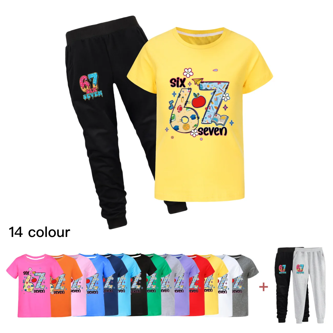 Steal A BrainRot Princess, conjunto de pijamas de 2 piezas, 67 Six Seven, ropa para niñas, pijamas, camiseta de manga corta con dibujos animados para niños + conjuntos de pantalones