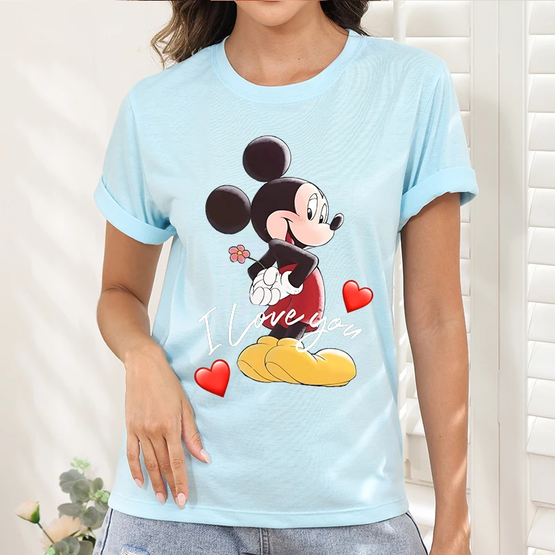 

Тенденции женской одежды на заказ, хлопок с принтом Disney Микки и Минни Y2k, новый свободный топ, женская одежда больших размеров, черная футболка