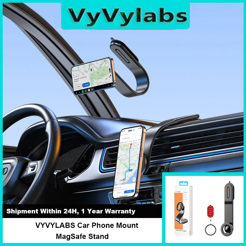 

Автомобильное крепление для телефона VYVYLABS MagSafe Stand 360° ° Вращающийся автомобильный держатель для телефона, складной изгиб для iPhone 17, 16, 15, автомобильные аксессуары