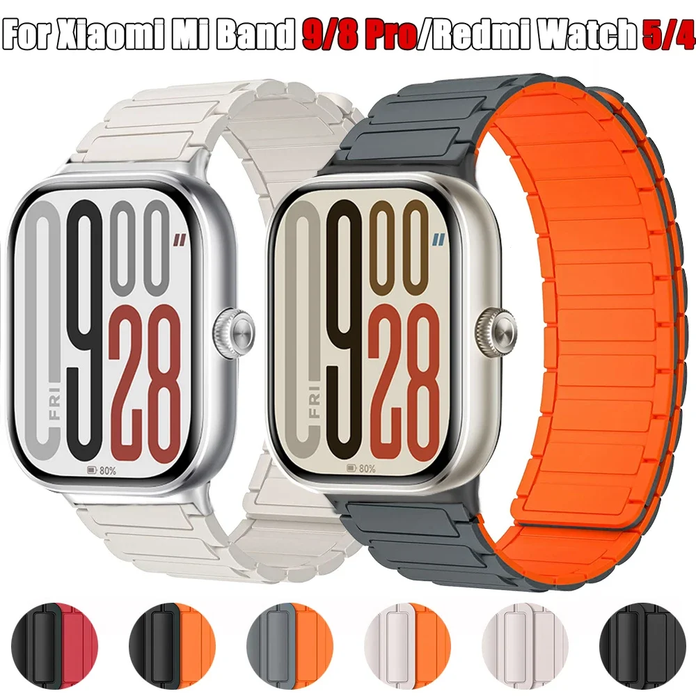 حزام ساعة بحلقة مغناطيسية لساعة Redmi 5 4 سوار من السيليكون الناعم لساعة Xiaomi Mi Band 9 Pro/8 Pro حزام معصم رياضي Correa