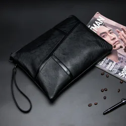 Bolso de mano para hombre, Cartera de lujo de cuero tipo sobre, de negocios, con costuras negras