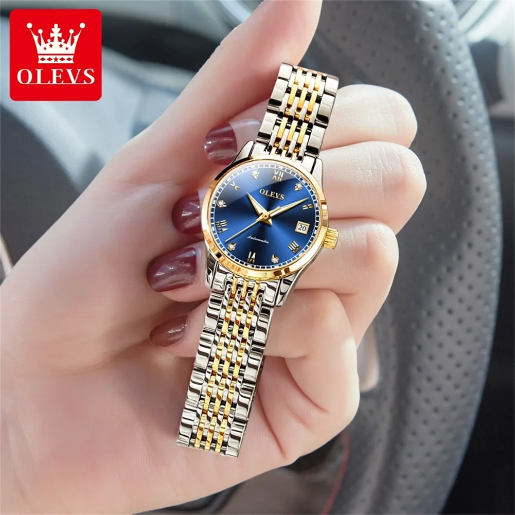 OLEVS Women Luxury Brand Automatic Mechanical Watch Waterproof Classic Steel Strap Mechanical Watch Gift For Women