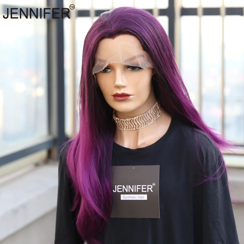 Synthetic Wigs For Women Long Straight Lace Front Wig Purple Red Brown 3Color Heat Resistant Fiber Natural Looking Wig COSPLAY