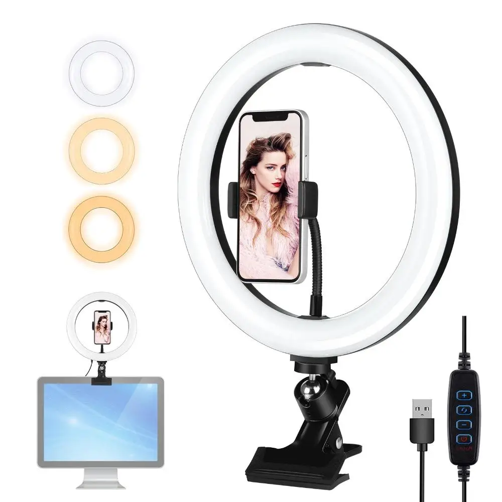 

Desktop Live Streaming USB Dimmable Monitor Clip Video Lights Ring Selfie Light Phone Bracket