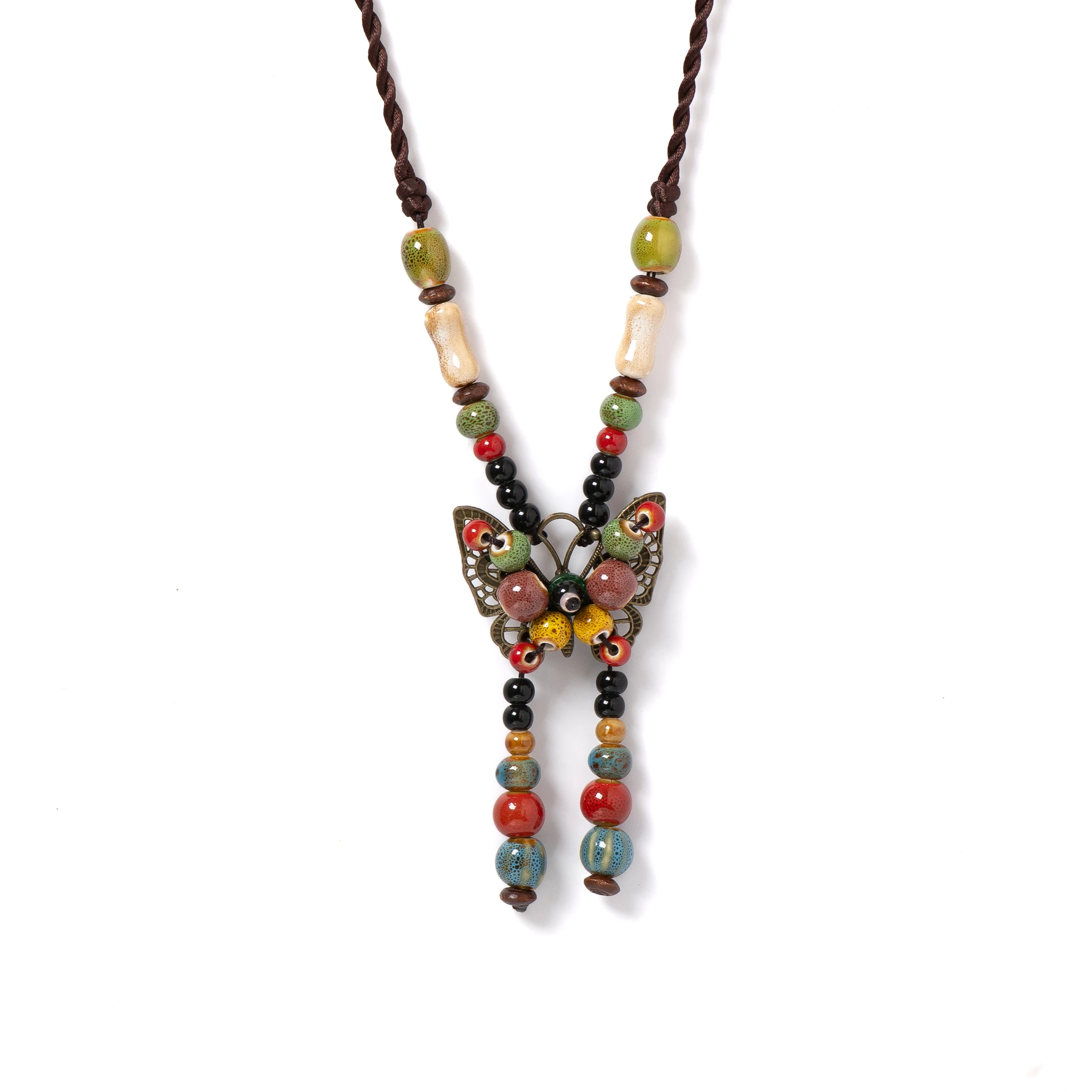 Handgefertigte Keramik-Schmetterlings-Halskette, böhmischer Anhänger, Schmuck für Frauen, ethnisches Retro-Geschenk, Modeaccessoire 1116