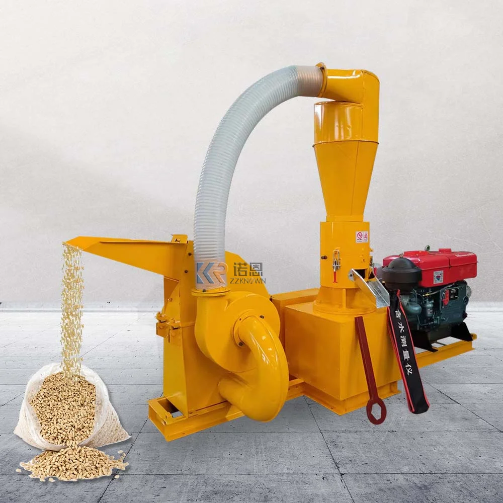 Molino de martillos combinado diésel Industrial con máquina de pellets, prensa de pellets de madera, trituradora dos en uno