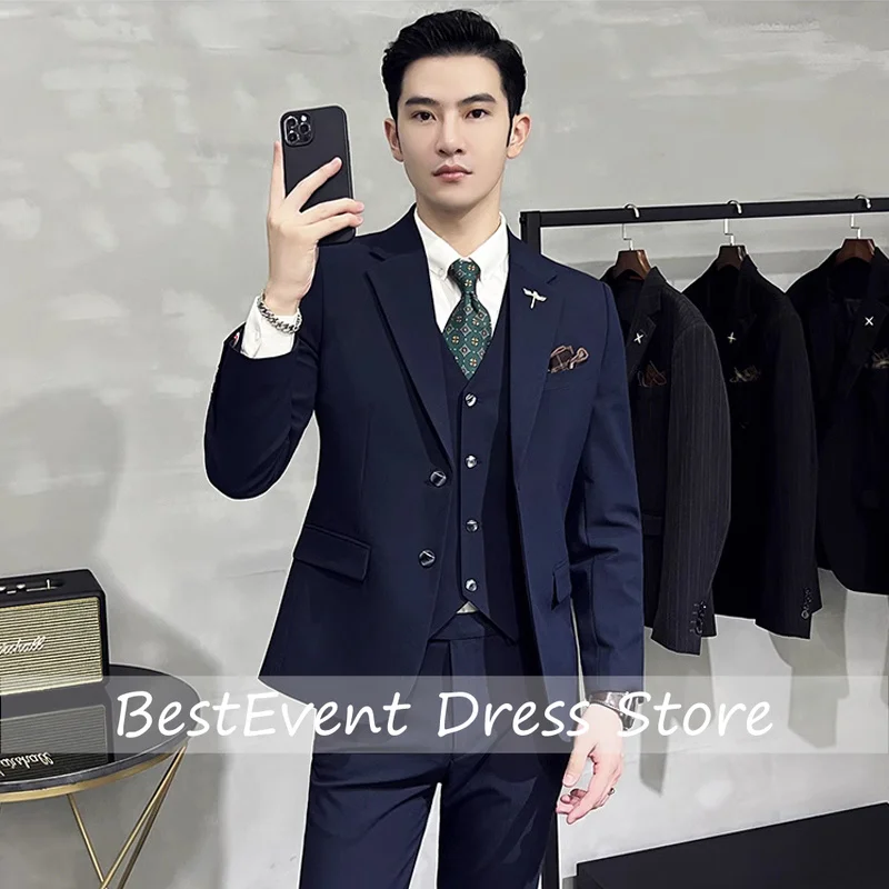 High End Brand Boutique Solid Color Mens Casual Business Office Suit Groom Wedding Suits Party Blazer Trousers Customized
