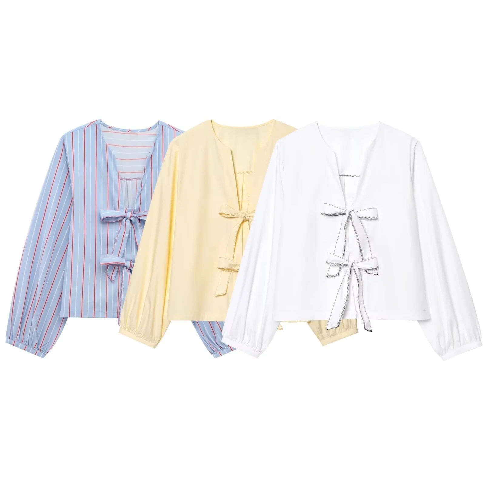 

UNIZERA Fashionable and Versatile Simple Temperament V-neck Cardigan Lace-up Short Shirt 2025 Summer Women's Clothing