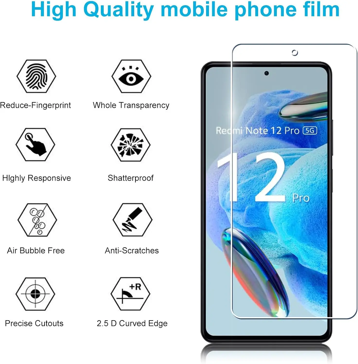 6.67” Tempered Glass For Redmi Note 12 Pro 5G 4G Screen Protector Glass Film