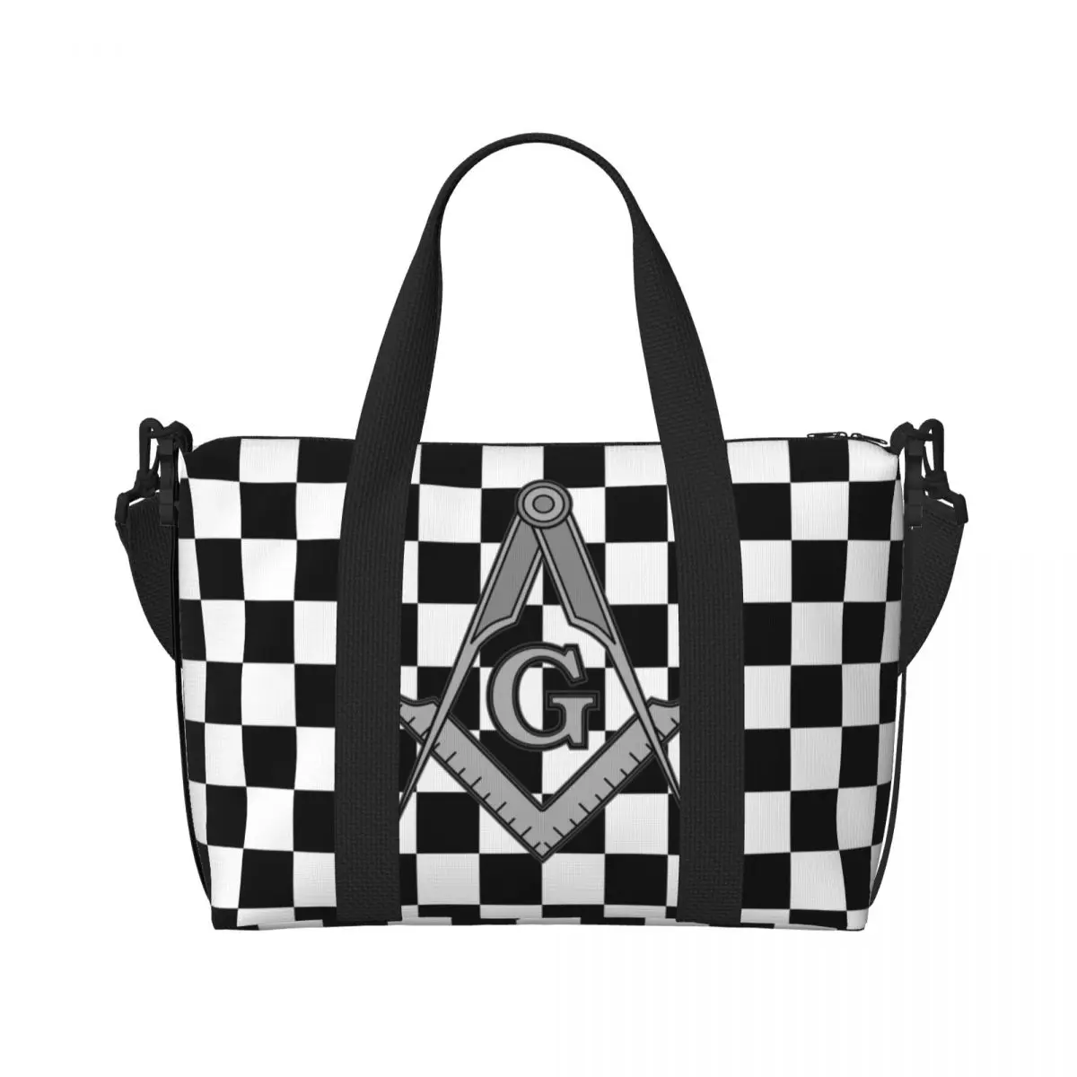 Custom F-Freemasons Square And Compass Masonic Beach Tote Bag for Women Mason Large Compartment Gym Beach Travel Bags