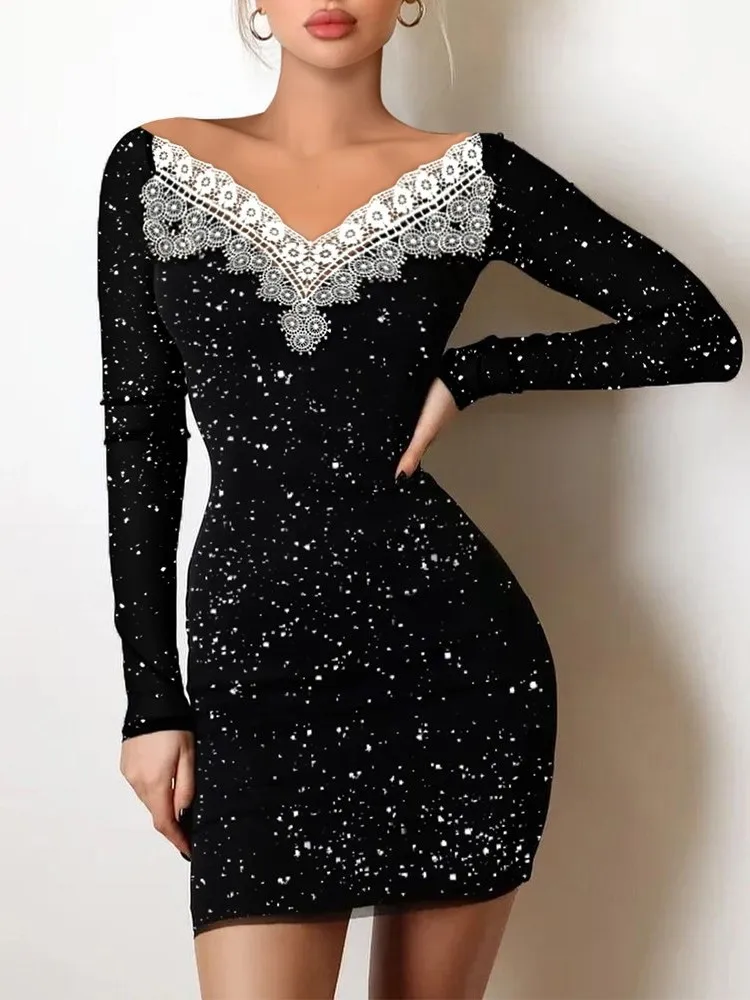 فستان سهرة فساتين فيستدوس 2025 ملابس نسائية مثيرة مزاجه أنيقة بلون عاري الكتفين دانتيل Bodycon Silm #1