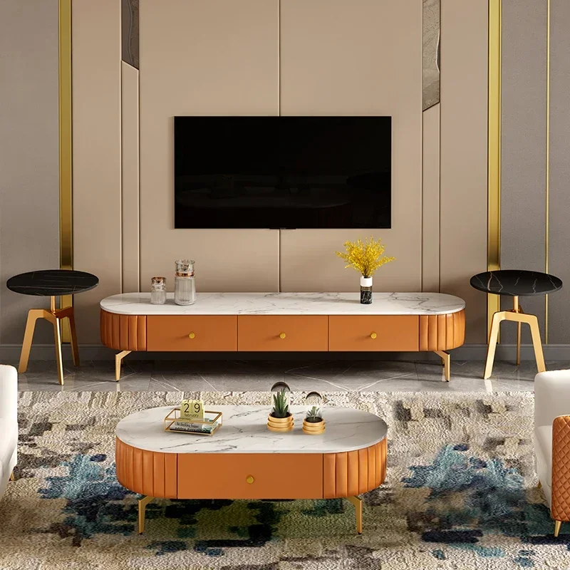 

Rock TV Cabinet Modern Simple Living Room Light Luxury Nordic Oval Set