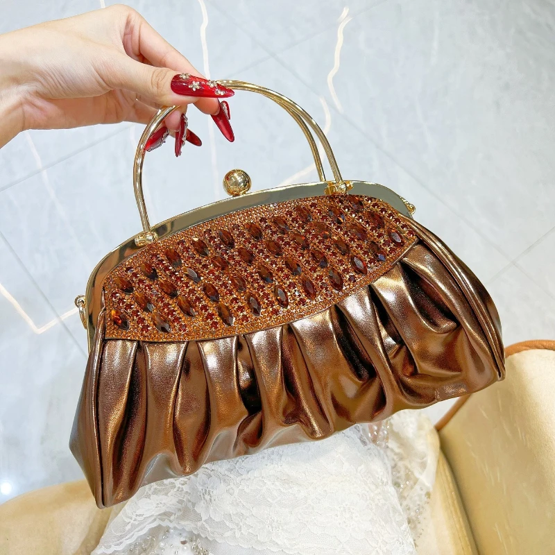 

Винтажная вечерняя сумка для женщин с инкрустацией стразами, элегантная сумочка с ручкой, коричневая сумка для свадьбы и вечеринок, подарок на День матери