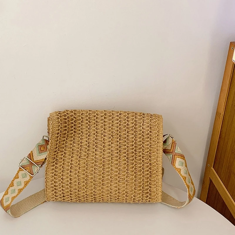 

E8FB Женская соломенная сумка с регулируемыми ремнями на пляжную кошельку для перекрестного кузова сумки
